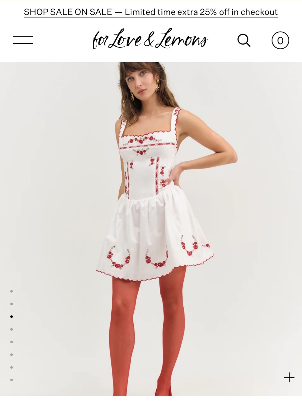 Tea time for love and lemons White Poplin Mini Dress with Red Floral Embroidery - Picture 4 of 8